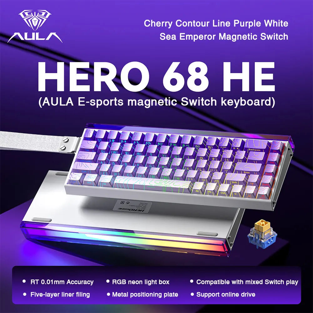 Teclado Gamer AULA HERO 68HE RGB | Hall Effect | Rapid Trigger | Alta Performance