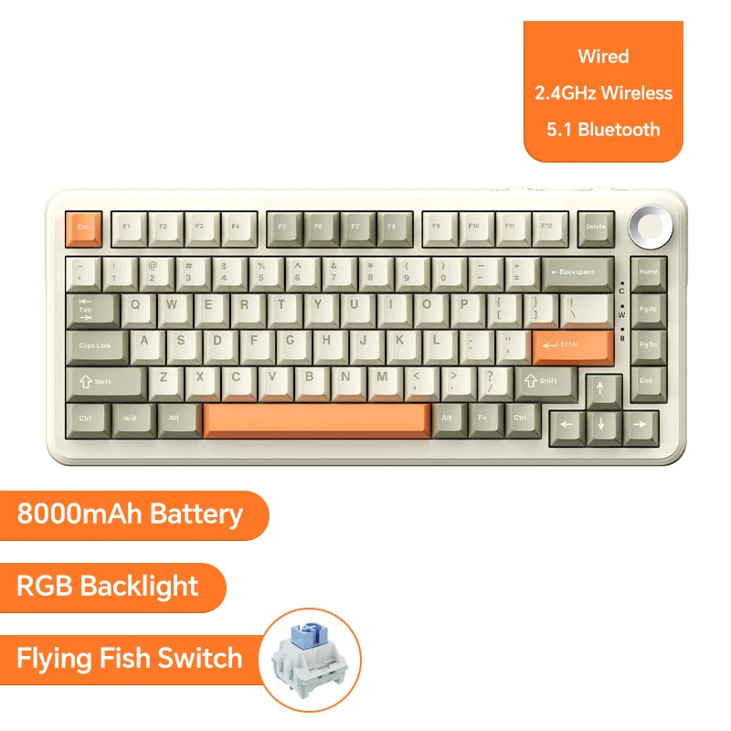 Teclado Mecânico Ajazz AK820 Pro RGB Wireless | Bluetooth | Layout 75% | Hot Swap