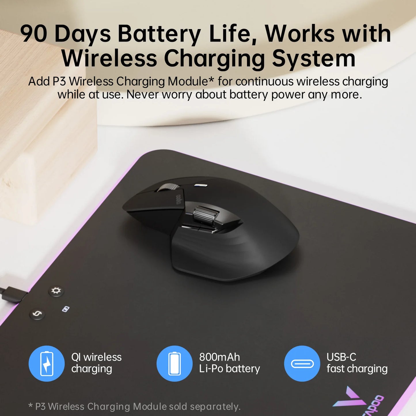 Mouse Ergonômico Rapoo MT760 Wireless Bluetooth Multi Dispositivos Recarregável