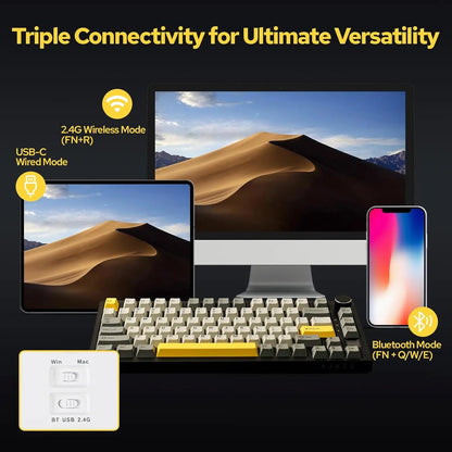 Teclado Mecânico Ajazz AK820 Pro RGB Wireless | Bluetooth | Layout 75% | Hot Swap