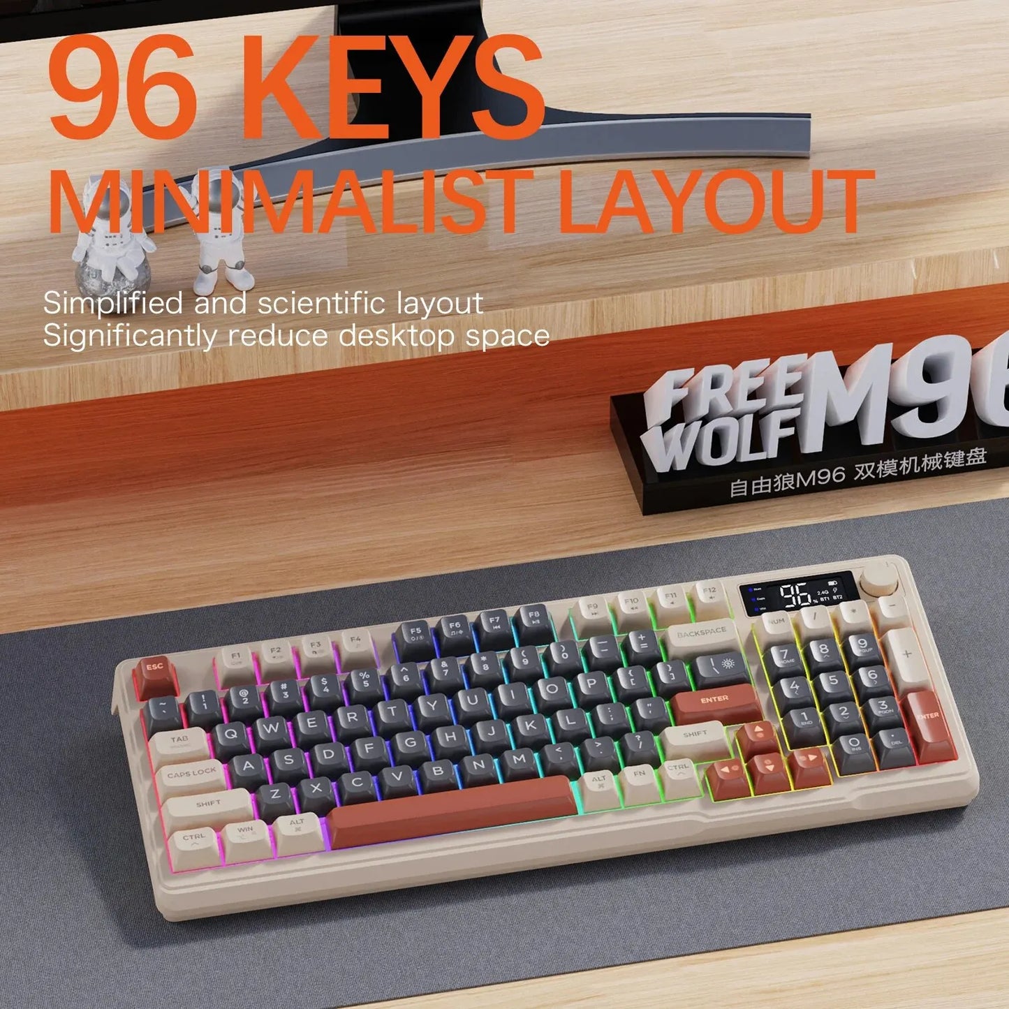 Kit Gamer FreeWolf M96 RGB | Teclado e Mouse Sem Fio Recarregáveis