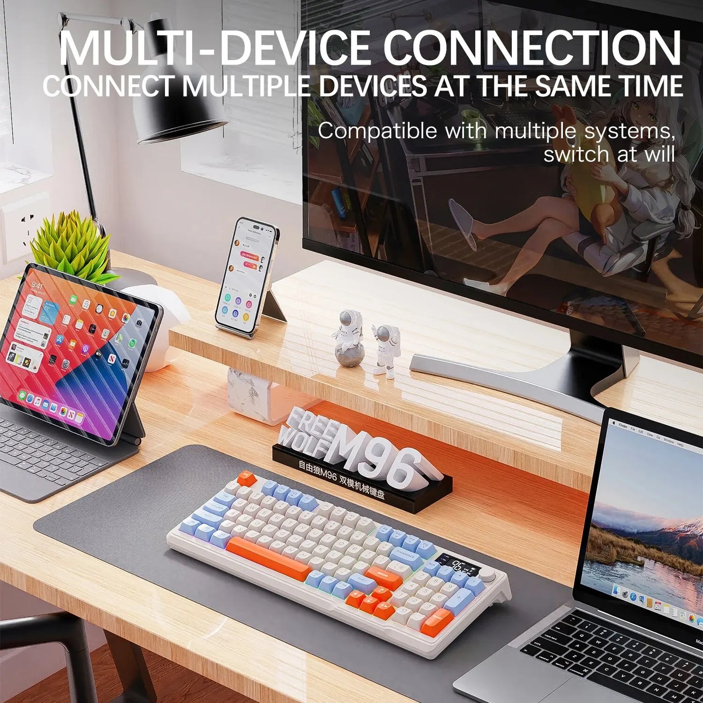 Kit Gamer FreeWolf M96 RGB | Teclado e Mouse Sem Fio Recarregáveis
