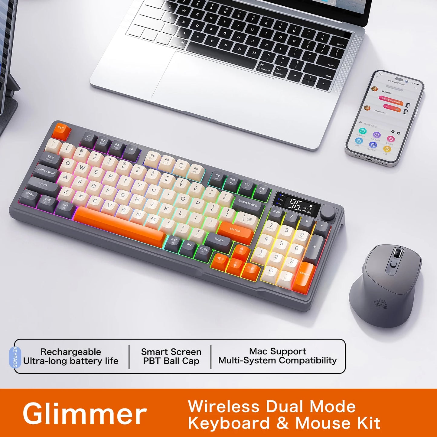 Kit Gamer FreeWolf M96 RGB | Teclado e Mouse Sem Fio Recarregáveis