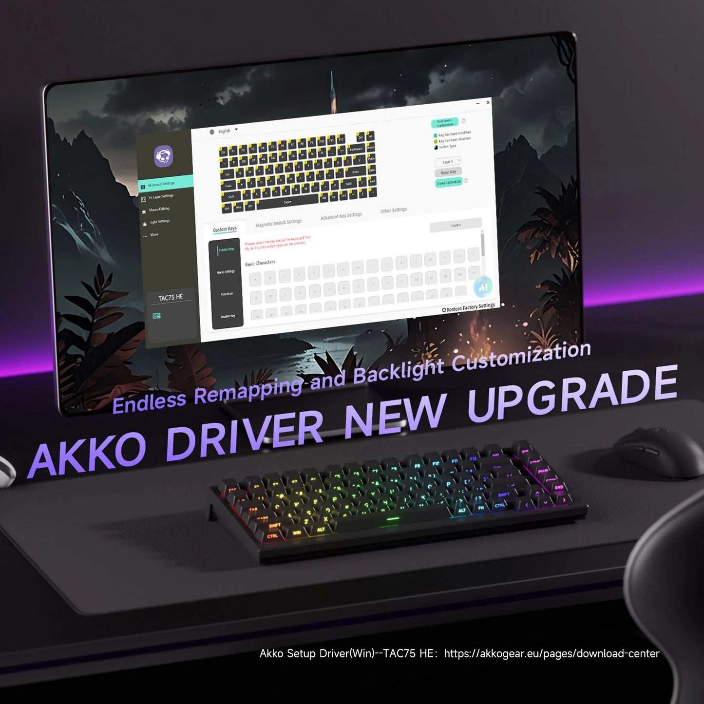 Teclado Gamer Akko TAC75 HE RGB 75% | Hall Effect | Rapid Trigger | Hot Swap
