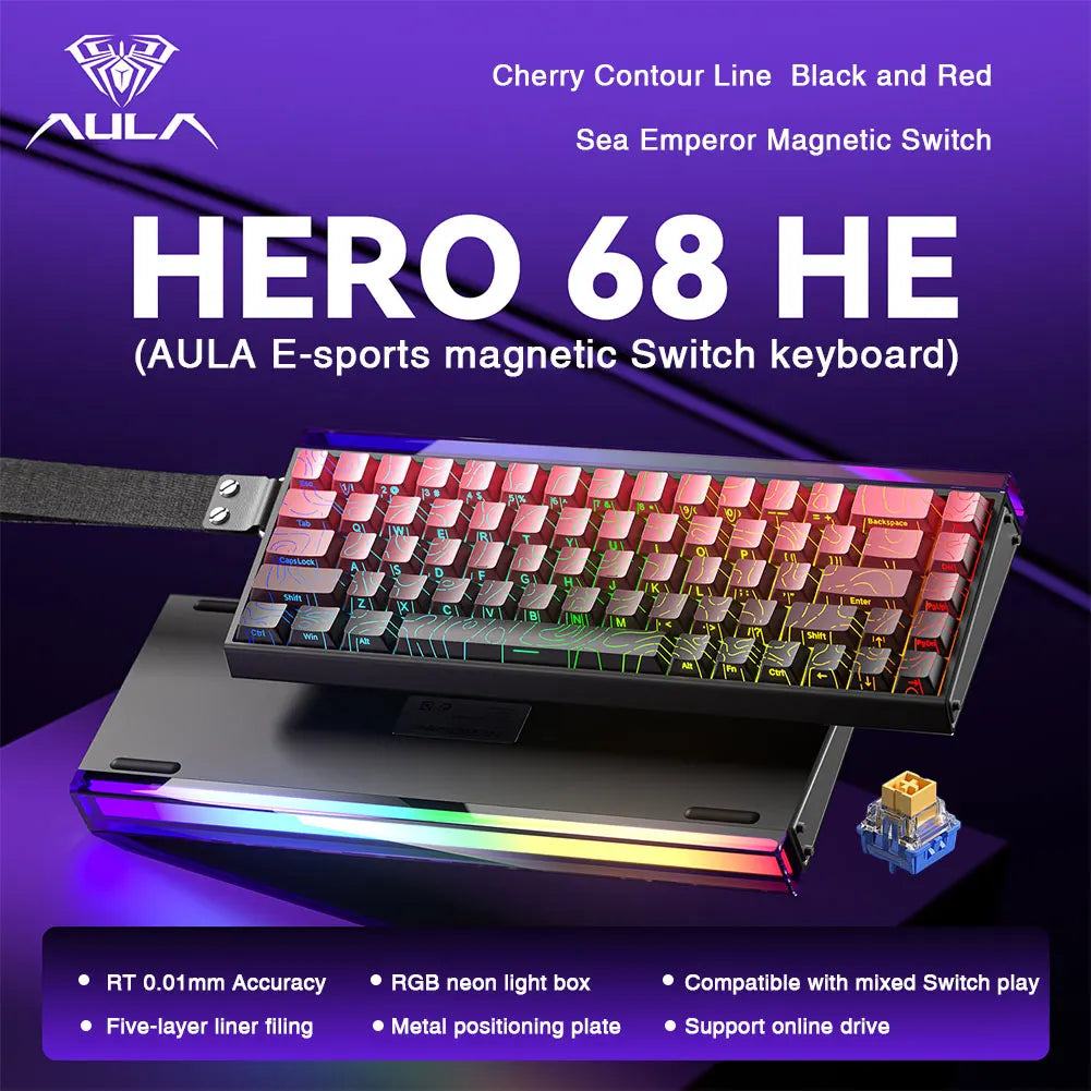 Teclado Gamer AULA HERO 68HE RGB | Hall Effect | Rapid Trigger | Alta Performance