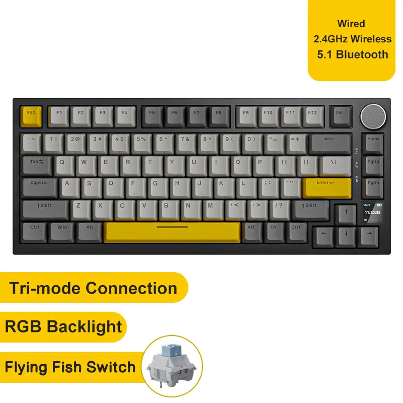 Teclado Mecânico Ajazz AK820 Pro RGB Wireless | Bluetooth | Layout 75% | Hot Swap