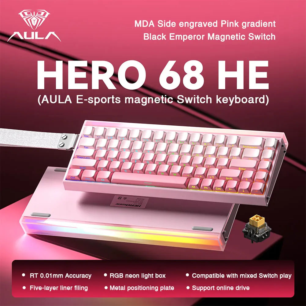 Teclado Gamer AULA HERO 68HE RGB | Hall Effect | Rapid Trigger | Alta Performance