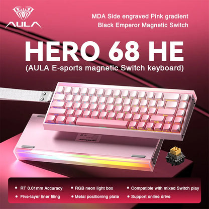Teclado Gamer AULA HERO 68HE RGB | Hall Effect | Rapid Trigger | Alta Performance