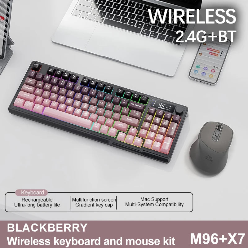 Kit Gamer FreeWolf M96 RGB | Teclado e Mouse Sem Fio Recarregáveis