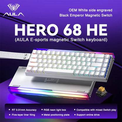 Teclado Gamer AULA HERO 68HE RGB | Hall Effect | Rapid Trigger | Alta Performance