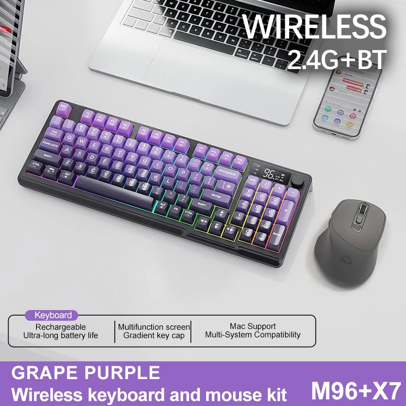 Kit Gamer FreeWolf M96 RGB | Teclado e Mouse Sem Fio Recarregáveis