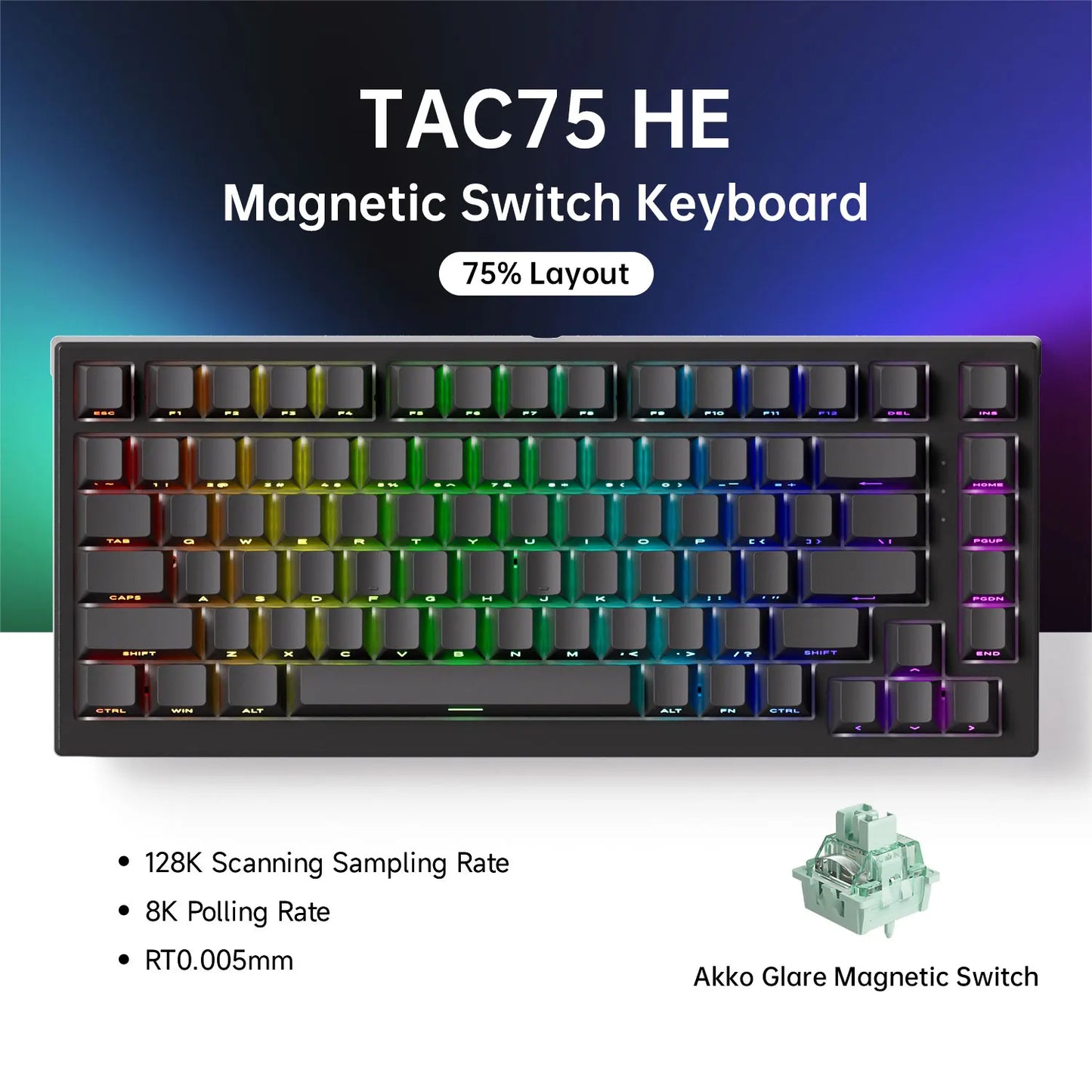 Teclado Gamer Akko TAC75 HE RGB 75% | Hall Effect | Rapid Trigger | Hot Swap