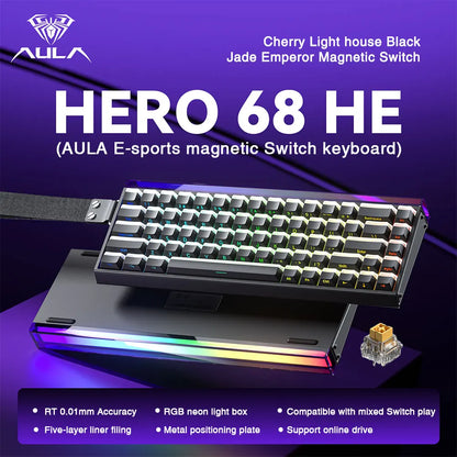 Teclado Gamer AULA HERO 68HE RGB | Hall Effect | Rapid Trigger | Alta Performance