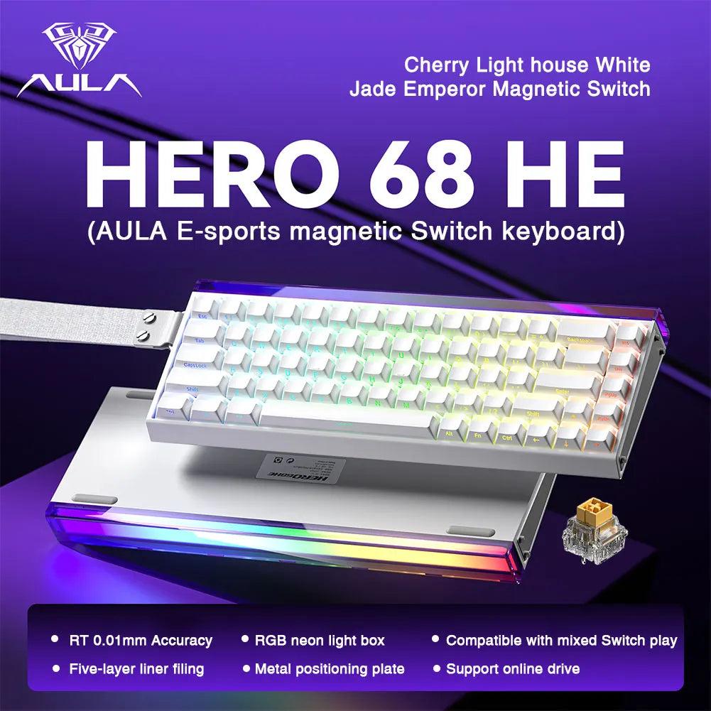 Teclado Gamer AULA HERO 68HE RGB | Hall Effect | Rapid Trigger | Alta Performance